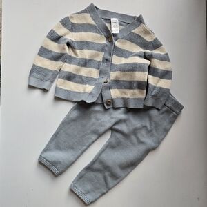 Carter's Blue and Cream Striped Baby Cardigan And Pants Sweater Set 12M